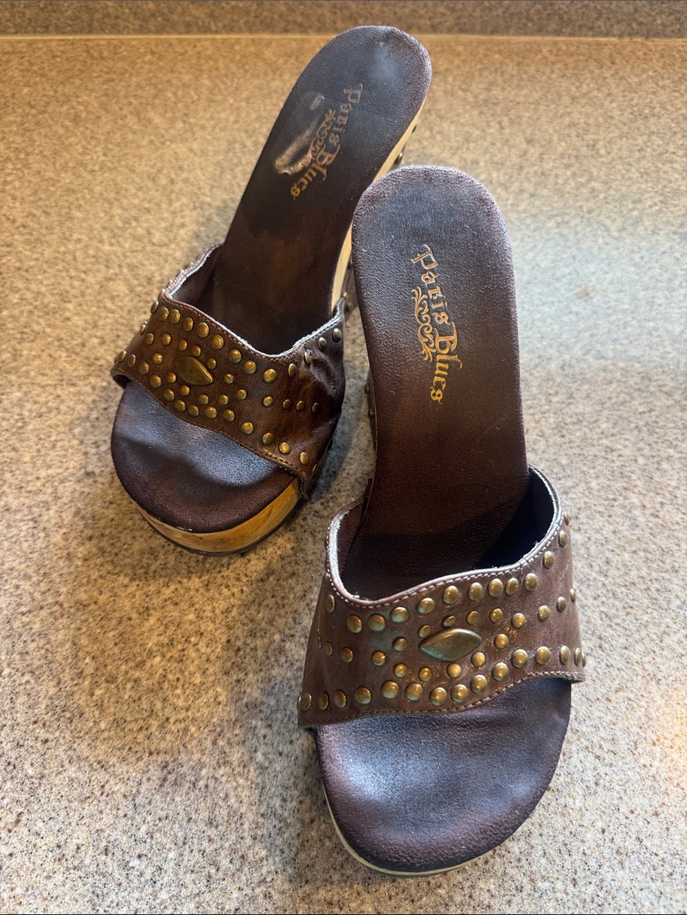 Paris Blues Brown Studded Slide Mules